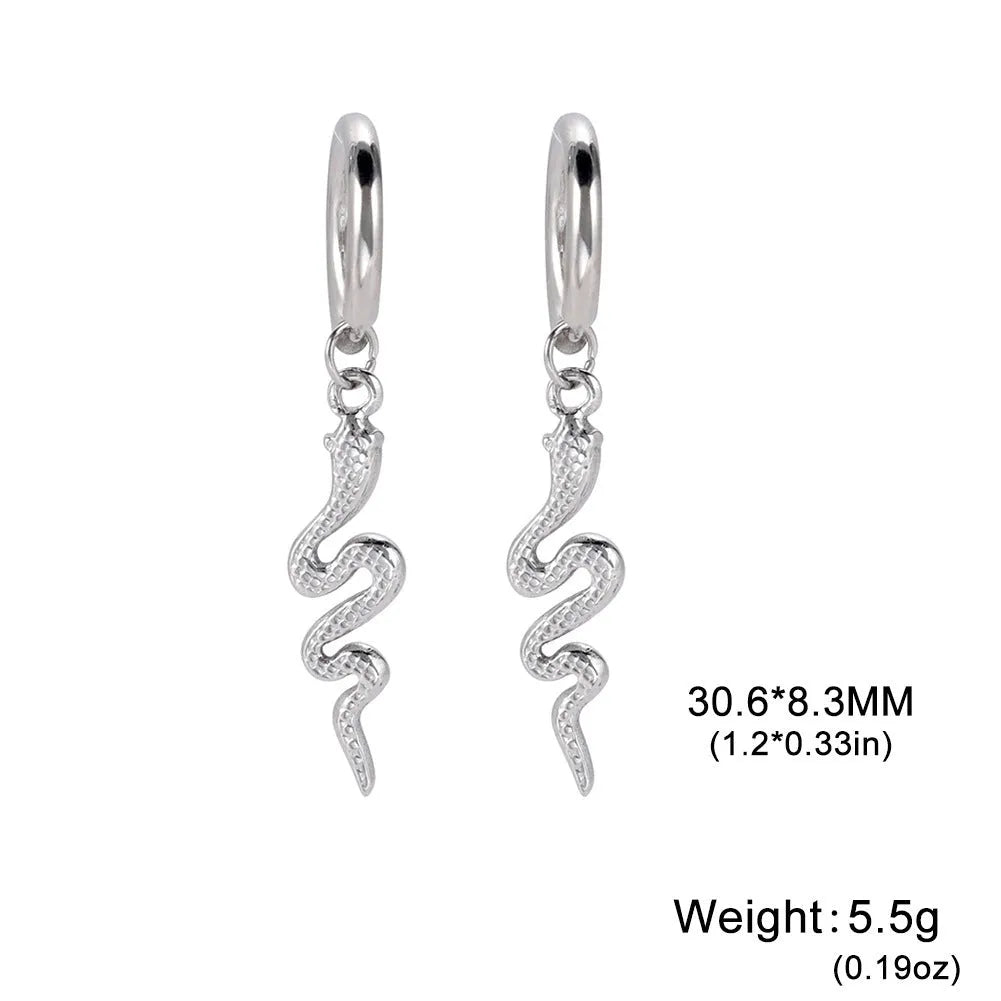 Gold or steel colour vintage snake-shaped stainless steel clip-on earrings