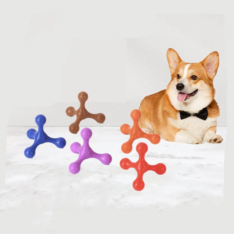 Silicone three-leg chew toy for small medium dogs in assorted colours