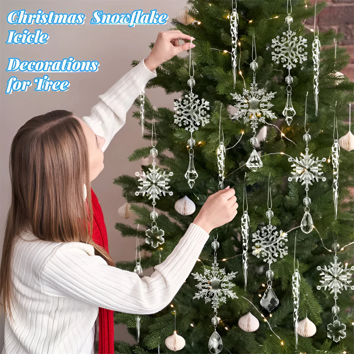 10pcs clear acrylic ice cone Christmas tree ornaments with ribbon for Xmas ceiling and home decor