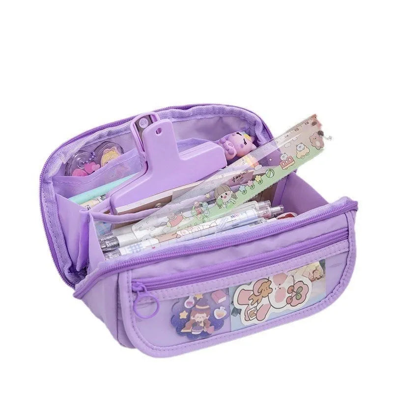 Korean-style canvas pencil case with ten compartments for pen organisation in six colour options