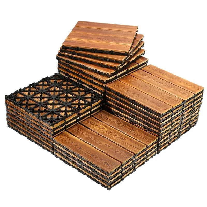 Camphor pine wood flooring tile with brushed durable finish, 30cm by 30cm, modern simple style
