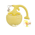 Blue USB electric cat toy with a fish bone rolling ball and teasing stick on a white surface.