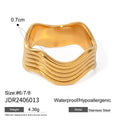 Stainless steel geometric wave pattern ring for women with wide band design