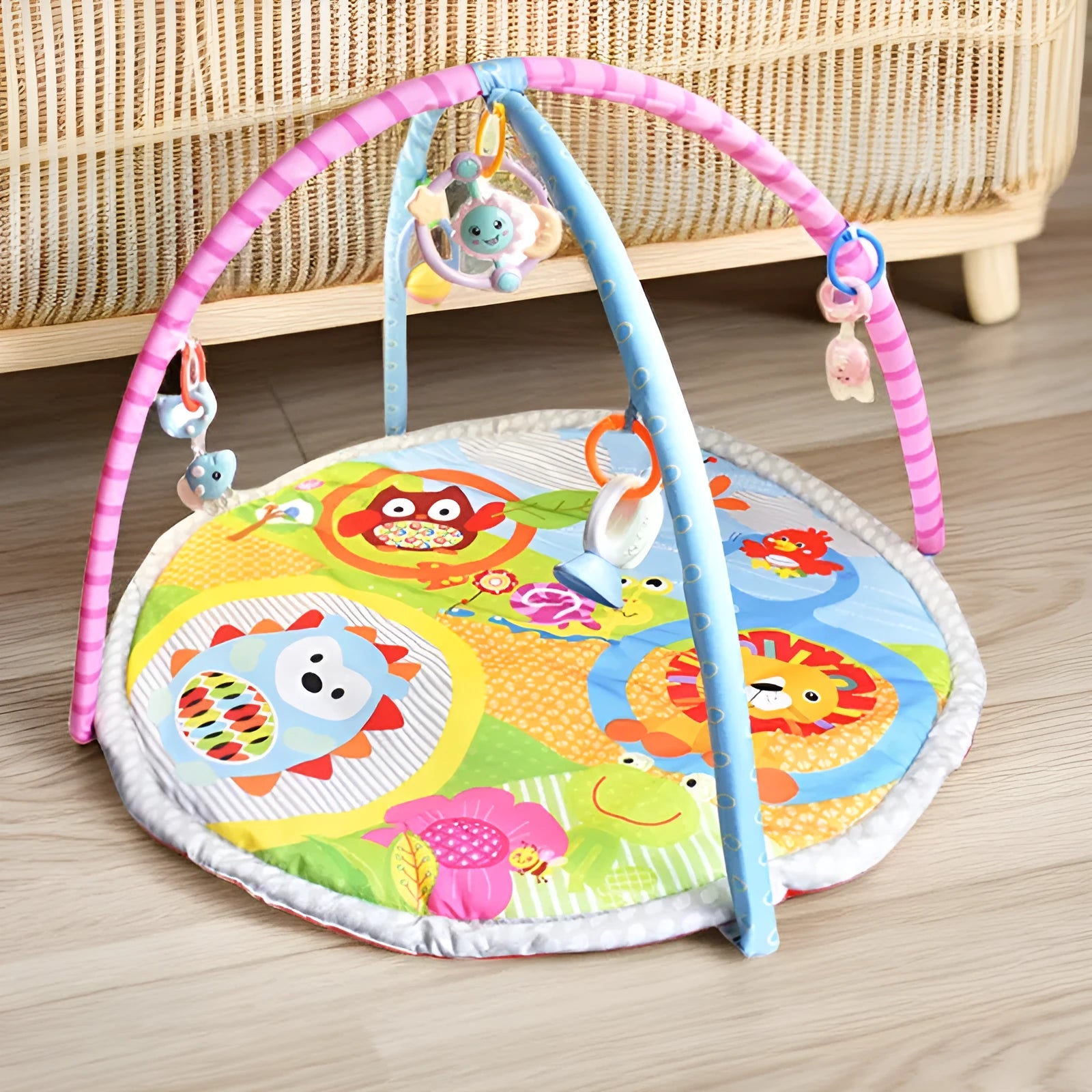 Velvet baby crawling carpet with animal prints for infant floor play and development