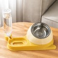 Automatic cat feeding bowl set with water dispenser bottle and elevated food bowl