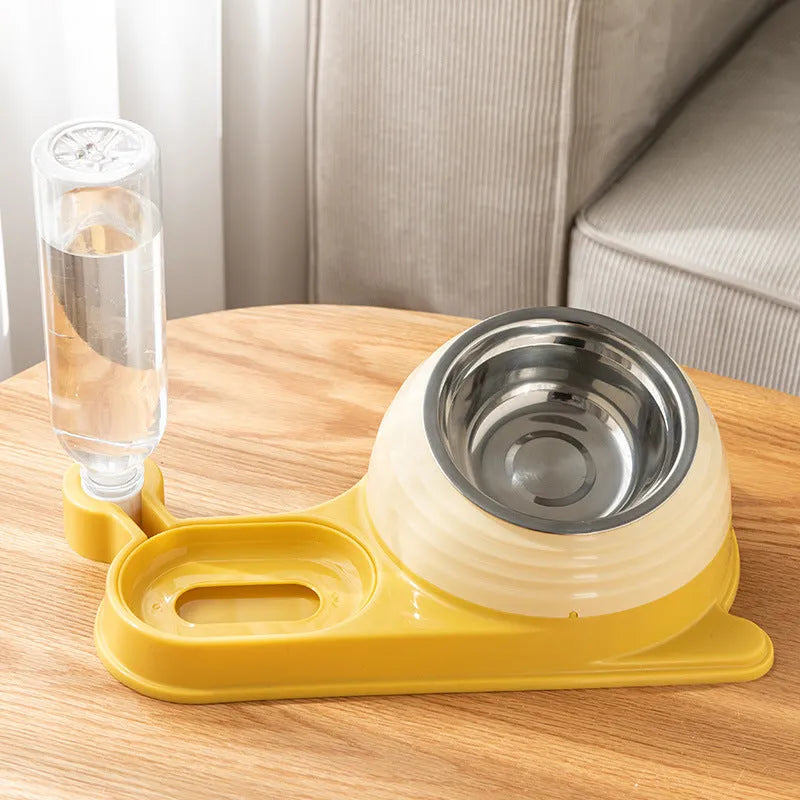 Automatic cat feeding bowl set with water dispenser bottle and elevated food bowl