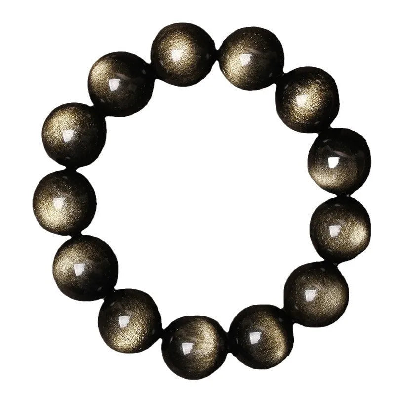 Hand-woven round obsidian crystal bracelet in ethnic style on a wrist, showing colour and bead size options.