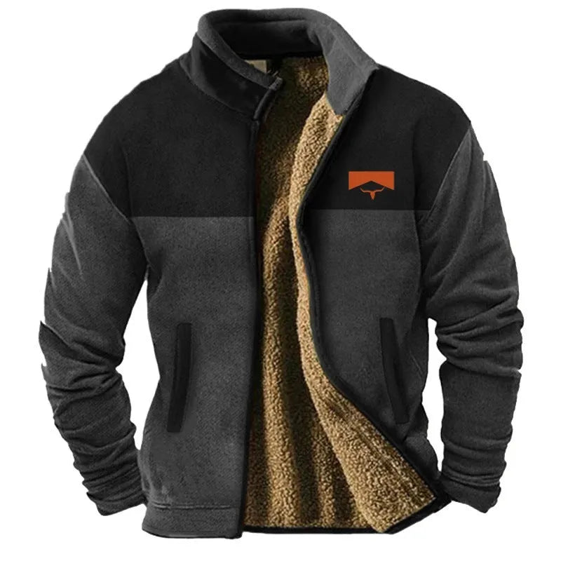 Men's green fleece-lined padded coat with regular 50cm length and polyester fibre construction