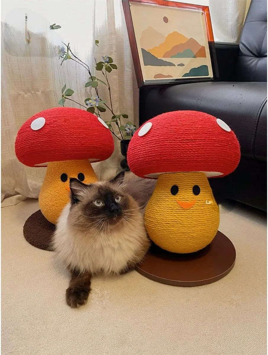 Round mushroom-shaped foldable cat scratcher board made from corrugated cardboard