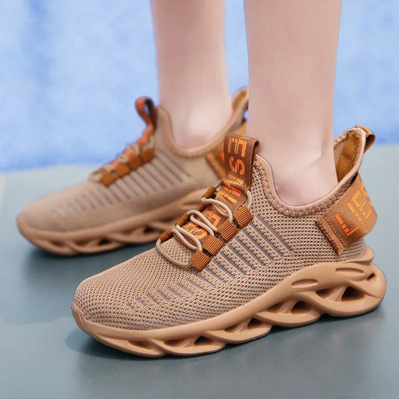 Children's coconut design sneakers with Velcro closure in black, khaki, and white colour options