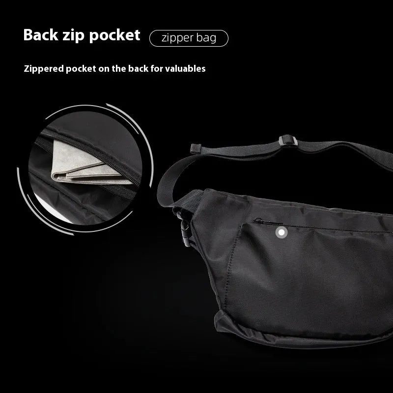 Black men's slanted chest bag made from Oxford fabric with 8-inch capacity and street trend style