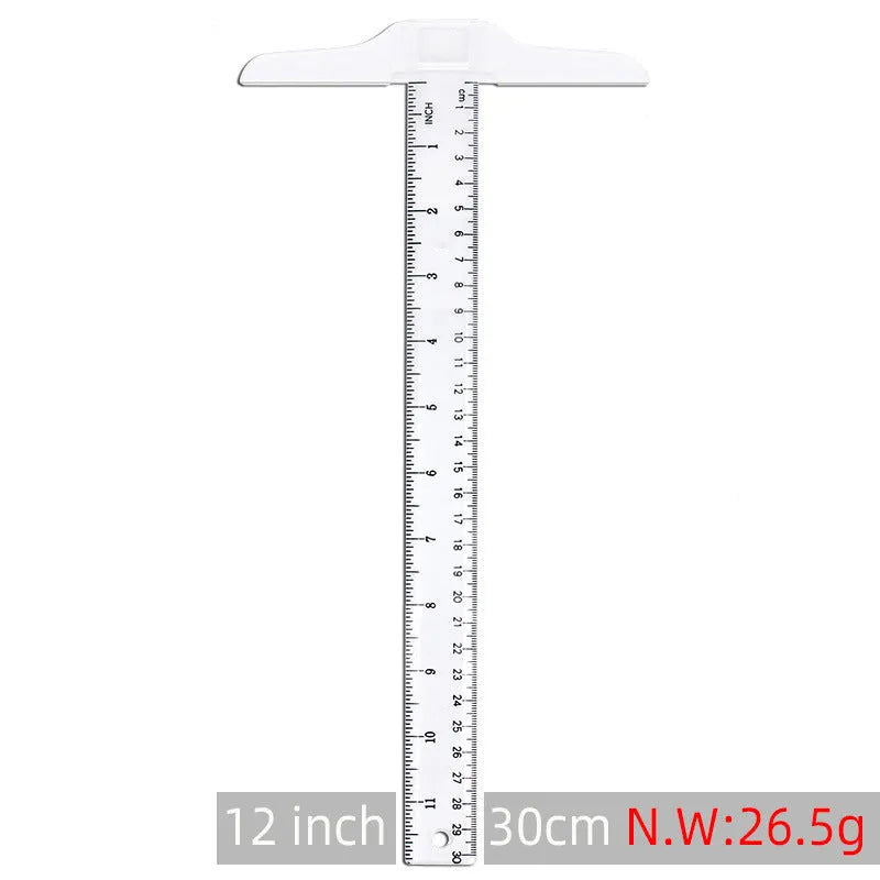 30cm plastic T-shaped ruler with UK and double centimetre scales in transparent and orange colours