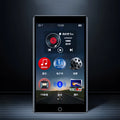 Black Ruizu H1 slim MP3 MP4 player with 4-inch touchscreen showing music library interface