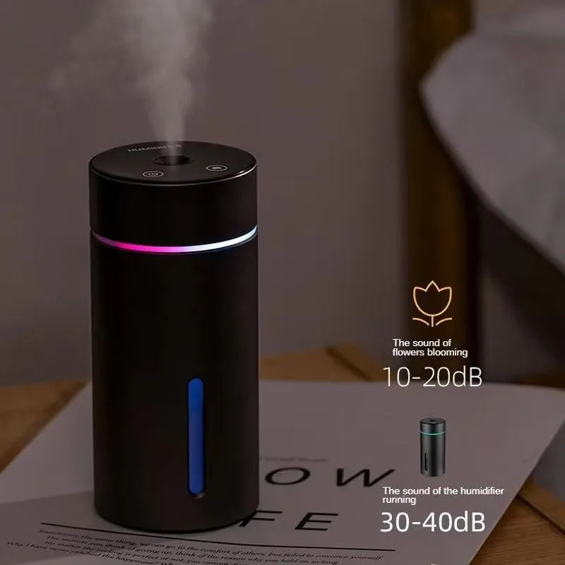 Aluminium car humidifier diffuser with night light, 260ml capacity, 66mm cube design