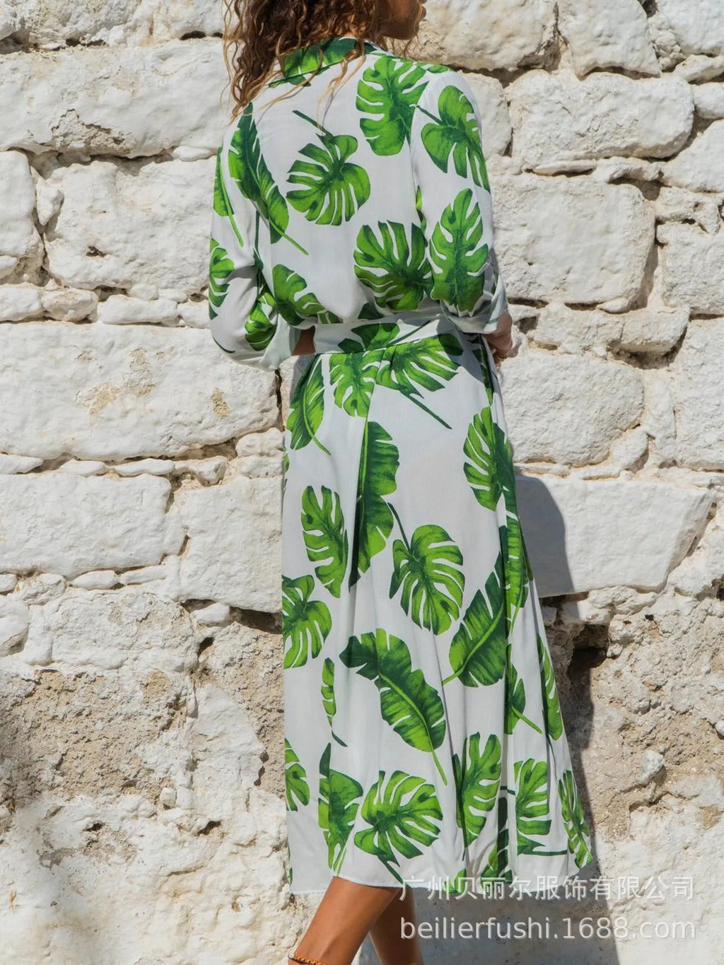 Women's vintage print chiffon dress with V-neck and high-waisted A-line skirt in multiple colour options