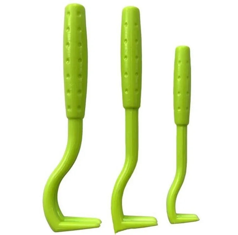 3 pack plastic pet tick removal clips in blue and green colours with hook design
