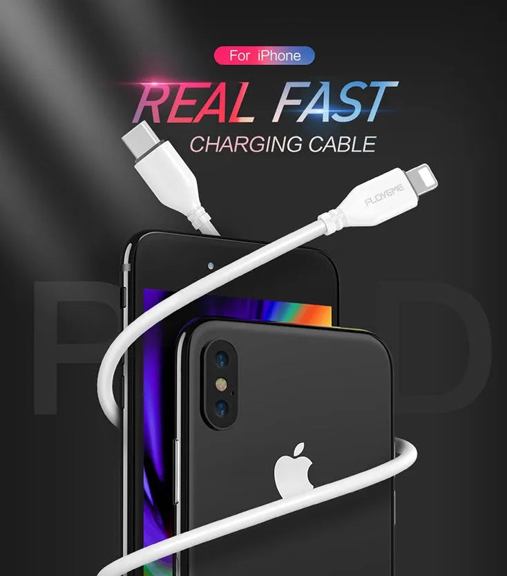 White USB-C to Lightning charging cable for Apple iPhone and iPad, 1 metre long