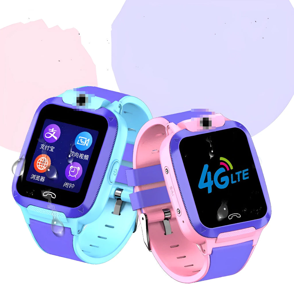 Children's smartwatch with GPS positioning and video call capability featuring 1.44 inch touch screen and silica gel strap