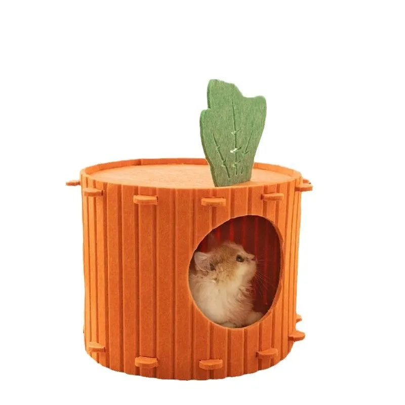 Semi-enclosed felt cat tunnel pet bed in medium and large size options.