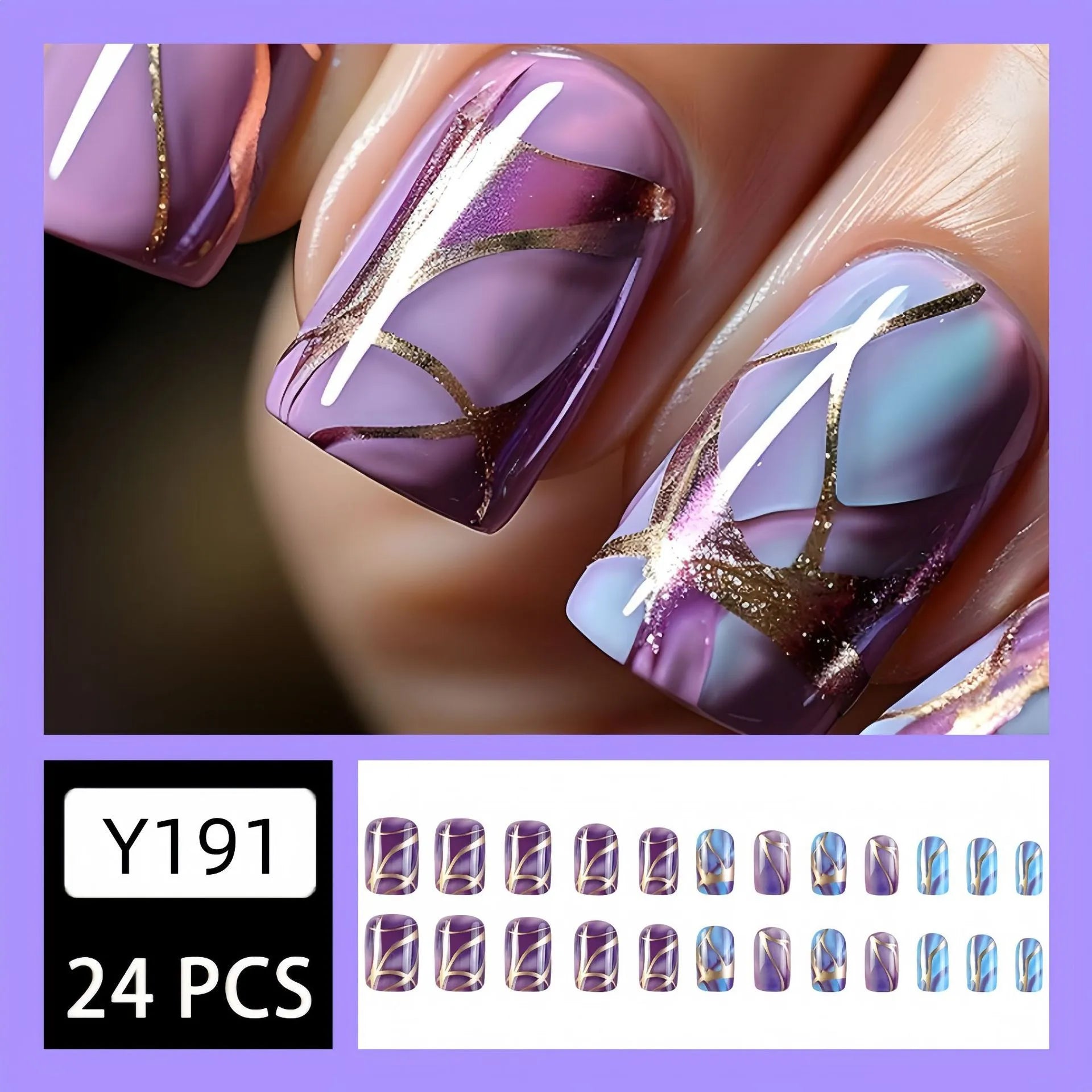 Purple striped mid-length nail stickers in European and American style design
