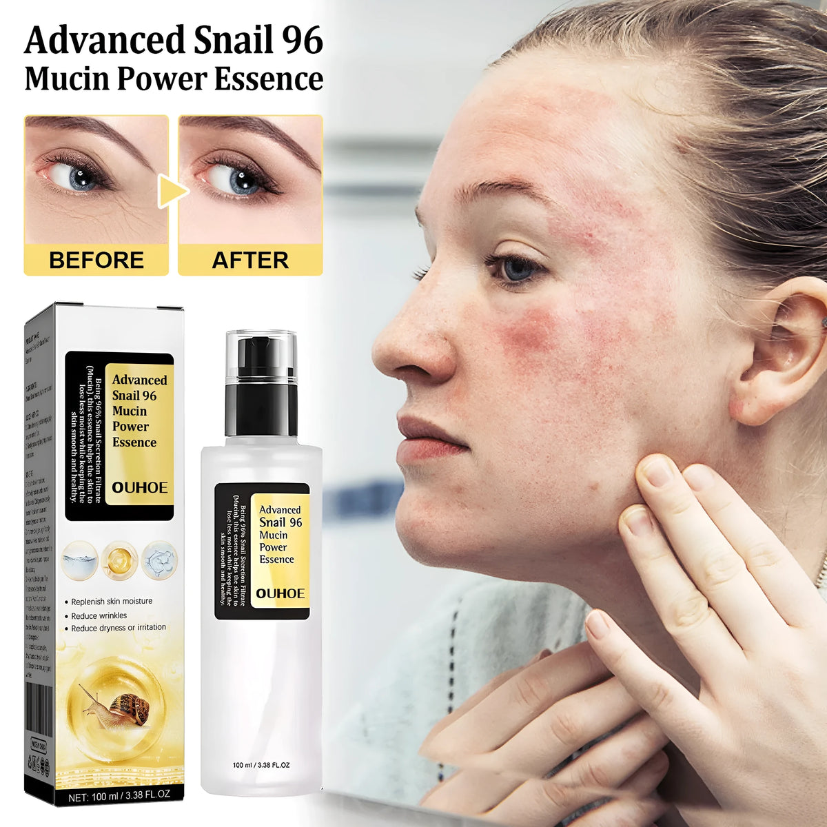 100ml bottle of Snail Mucin Collagen Facial Serum with dropper