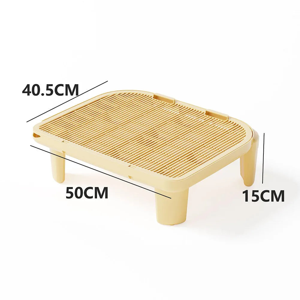 Milk yellow plastic cat litter mat with anti-slip silicone feet for reducing scattered litter
