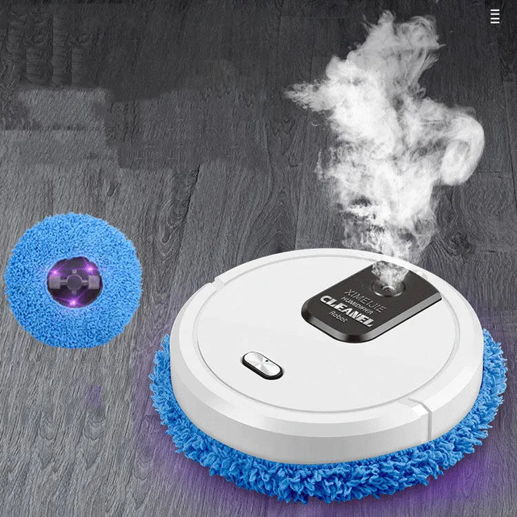 Automatic sweeping robot with wet and dry mopping cloths, 65mm slim body, and USB cable