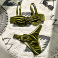 Women's green 3D floral print swimsuit with briefs style and high elasticity fabric.