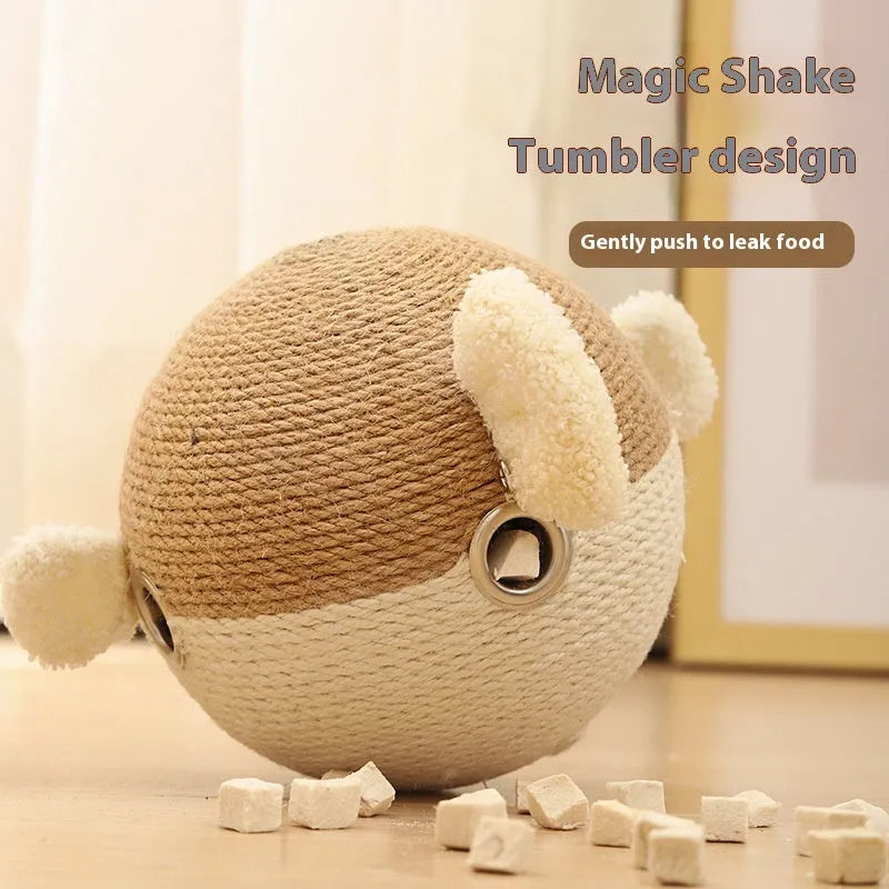 15cm cube puffer leakage food feeder toy for cats and dogs made from sisal hemp