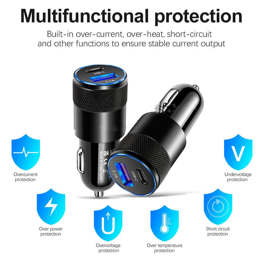 Aluminium alloy car phone charger mounted on a vehicle dashboard.