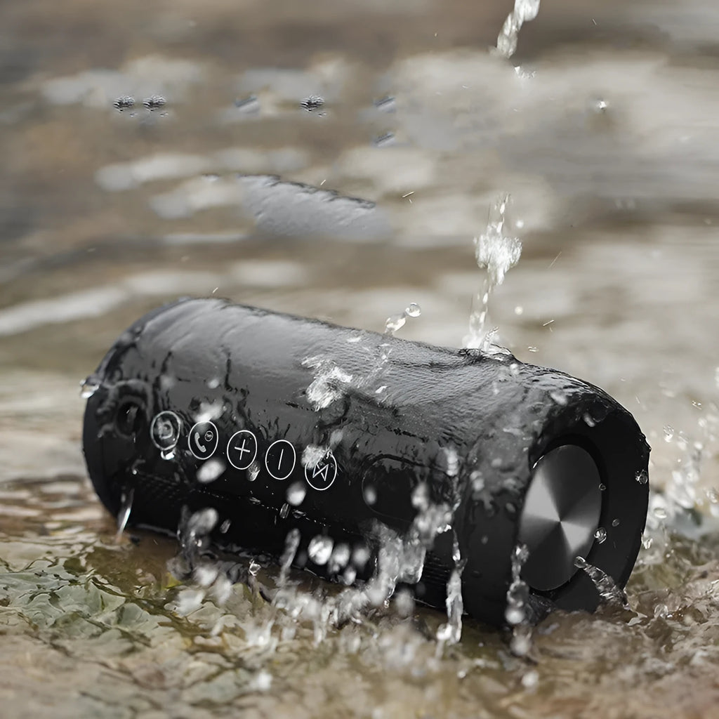 Outdoor waterproof portable Bluetooth speaker in four colour options with 20m range