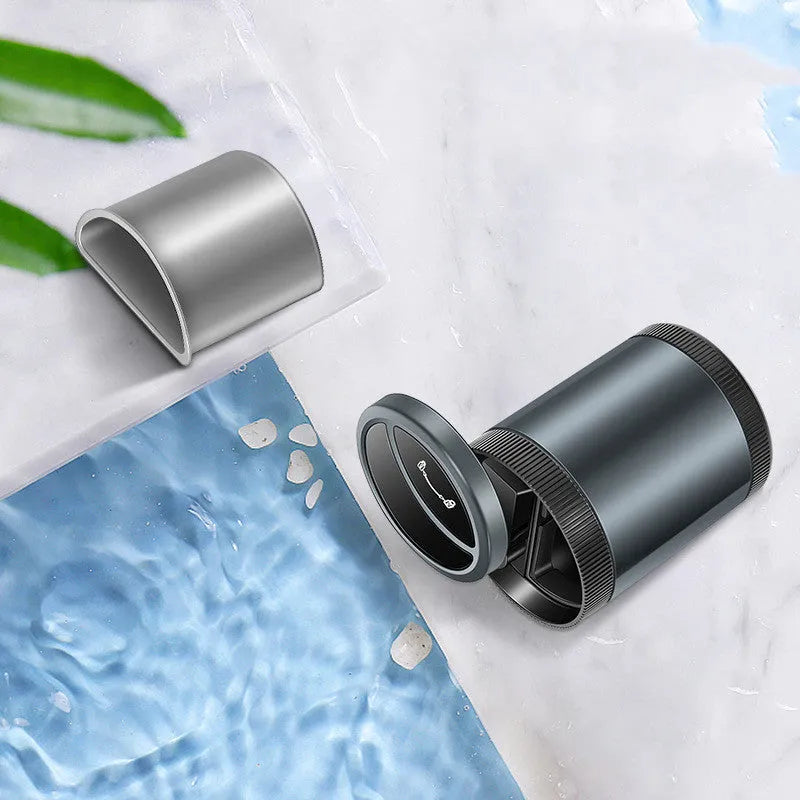 Automatic sensing vehicle mounted ashtray with USB port in Deep Sky Grey, Black, Red, or Sea Blue.