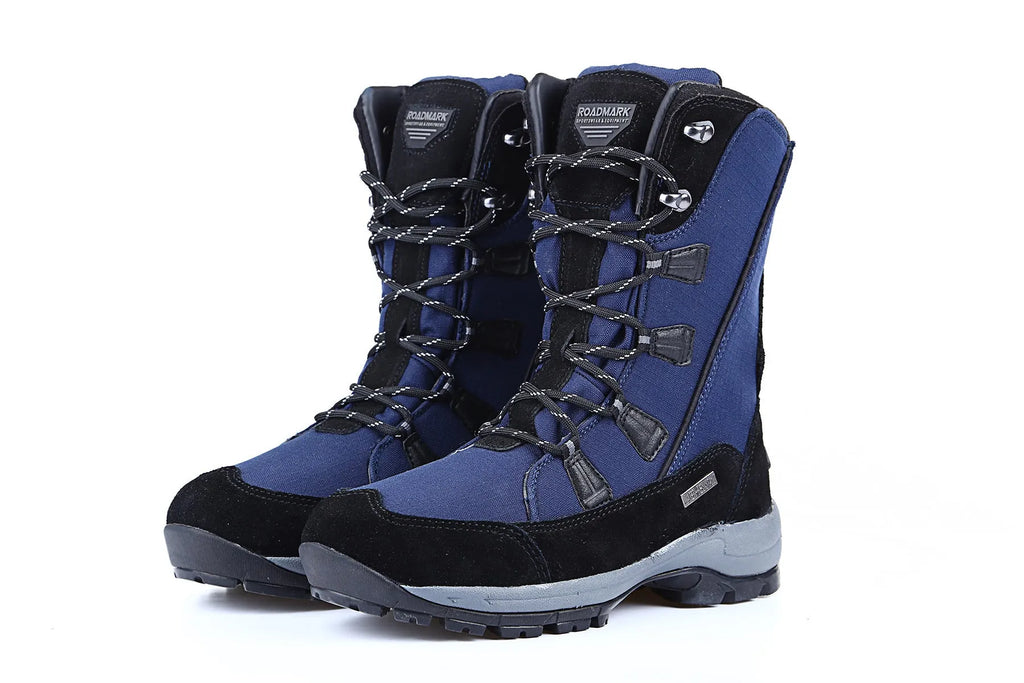 Women's mid-calf thermal snow boots in genuine leather with round toe and non-slip rubber sole