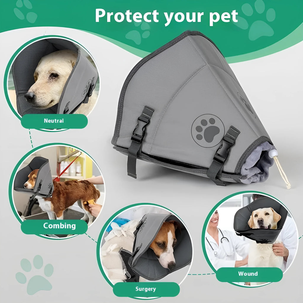 Adjustable polyester pet sterilisation collar shown in size L and double-layer style.