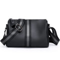 Black genuine leather one-shoulder crossbody bag with polyester lining
