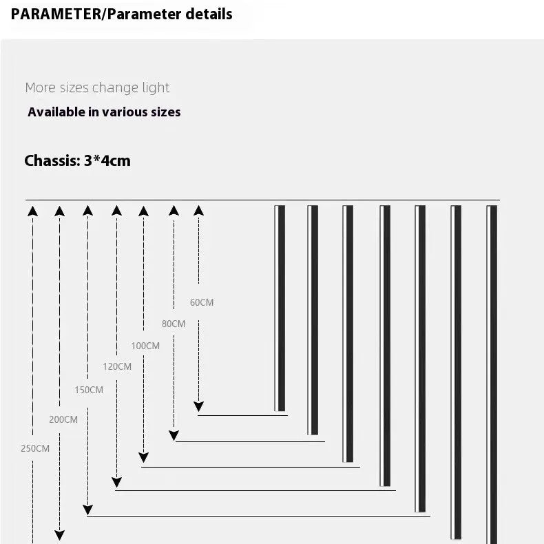 80cm black aluminium LED strip wall lamp showing three colour temperature options