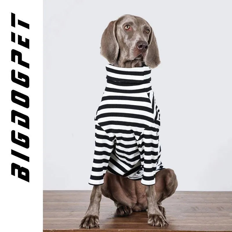 Black and white thin polyester inner layer dog clothing showing size tags M L XL XXL XXXL