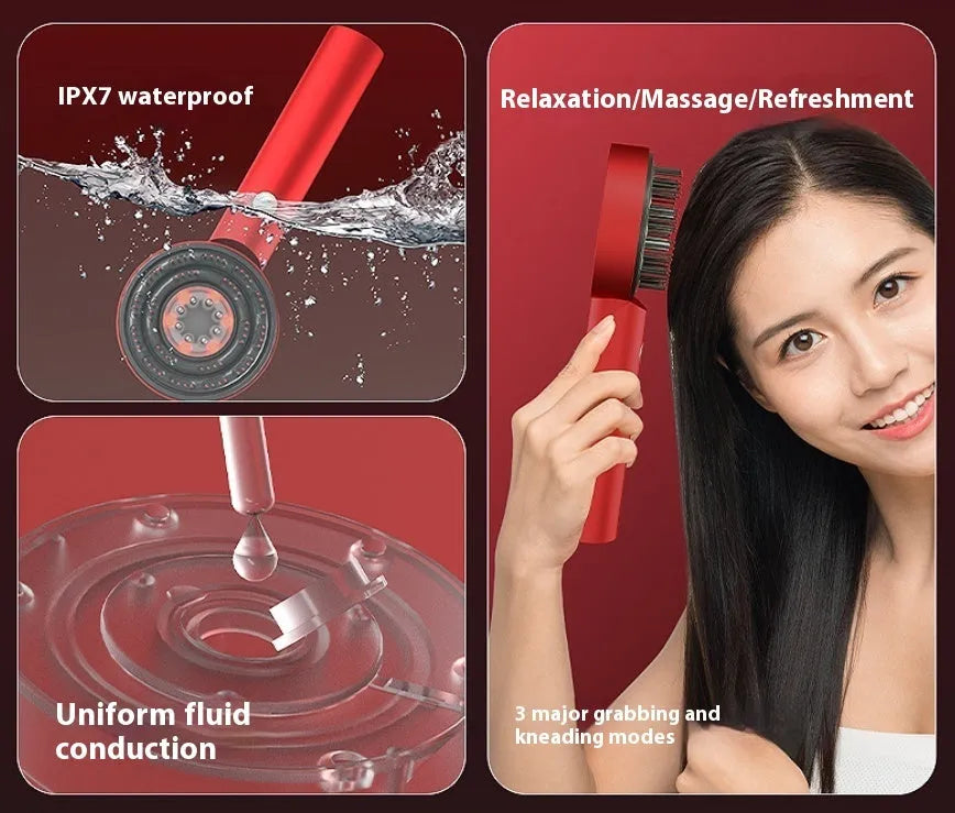 Black or red plastic light therapy massage hair comb with Type-C charging port