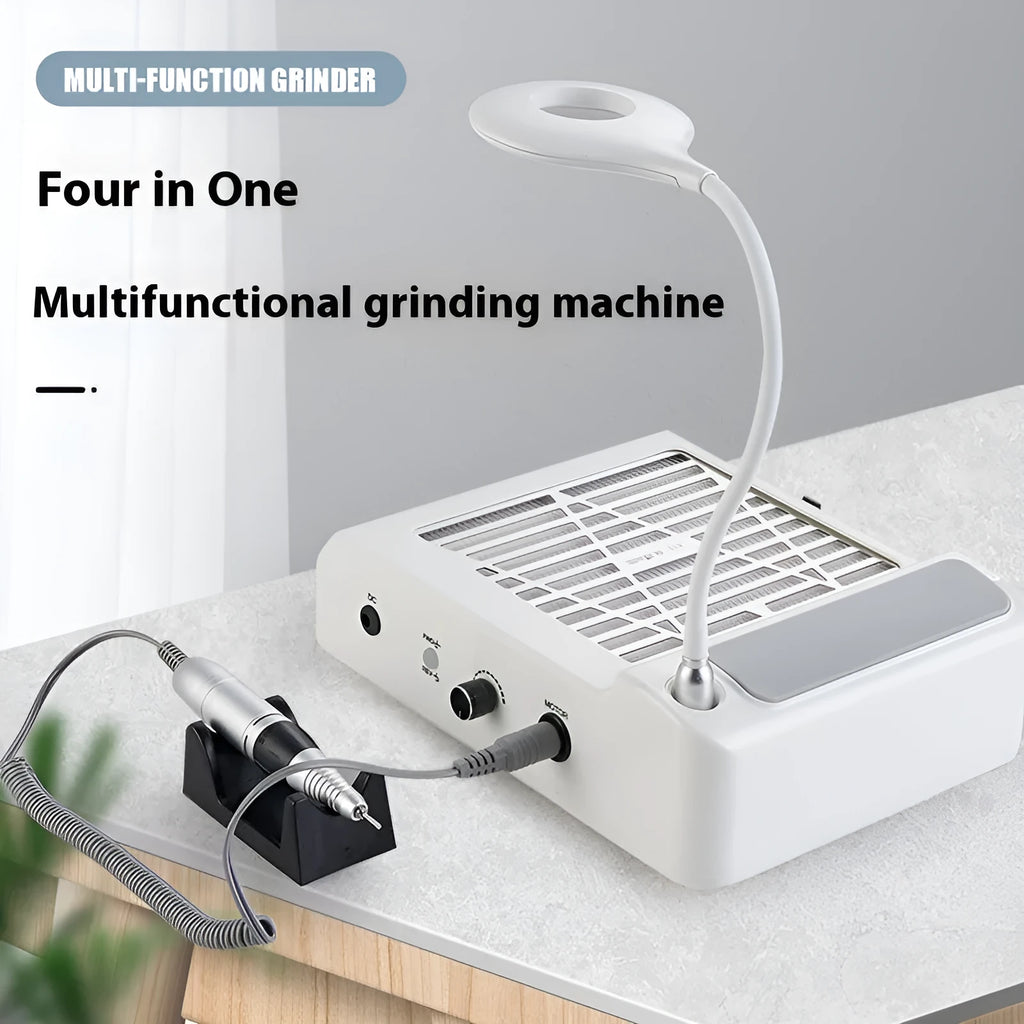 White four-in-one nail polishing machine with vacuum cleaner, US and European voltage options