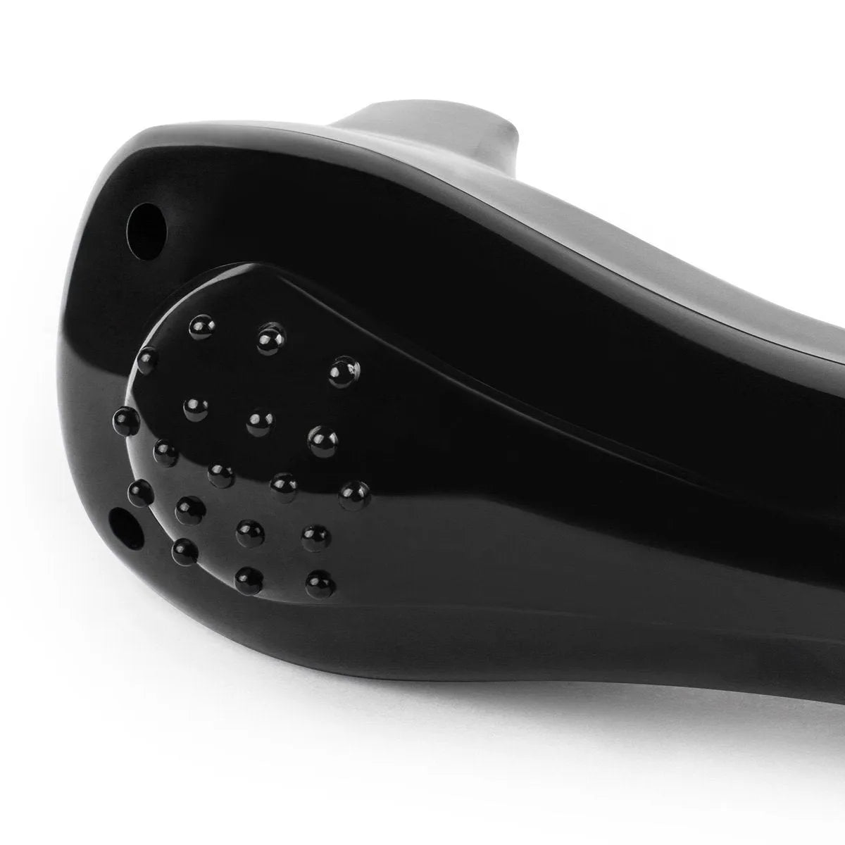 Black folding body electric shaver for dry hair removal on closed white background.