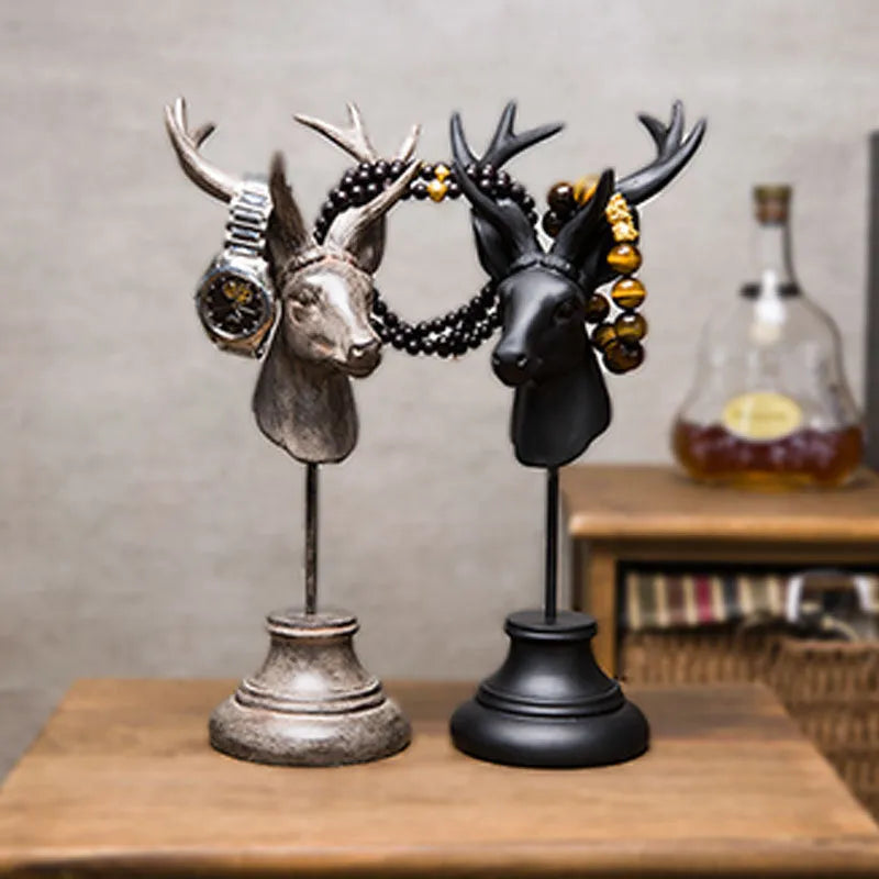 Tall natural resin animal sculpture decoration in black, white, or wood colour finish, 32cm high.