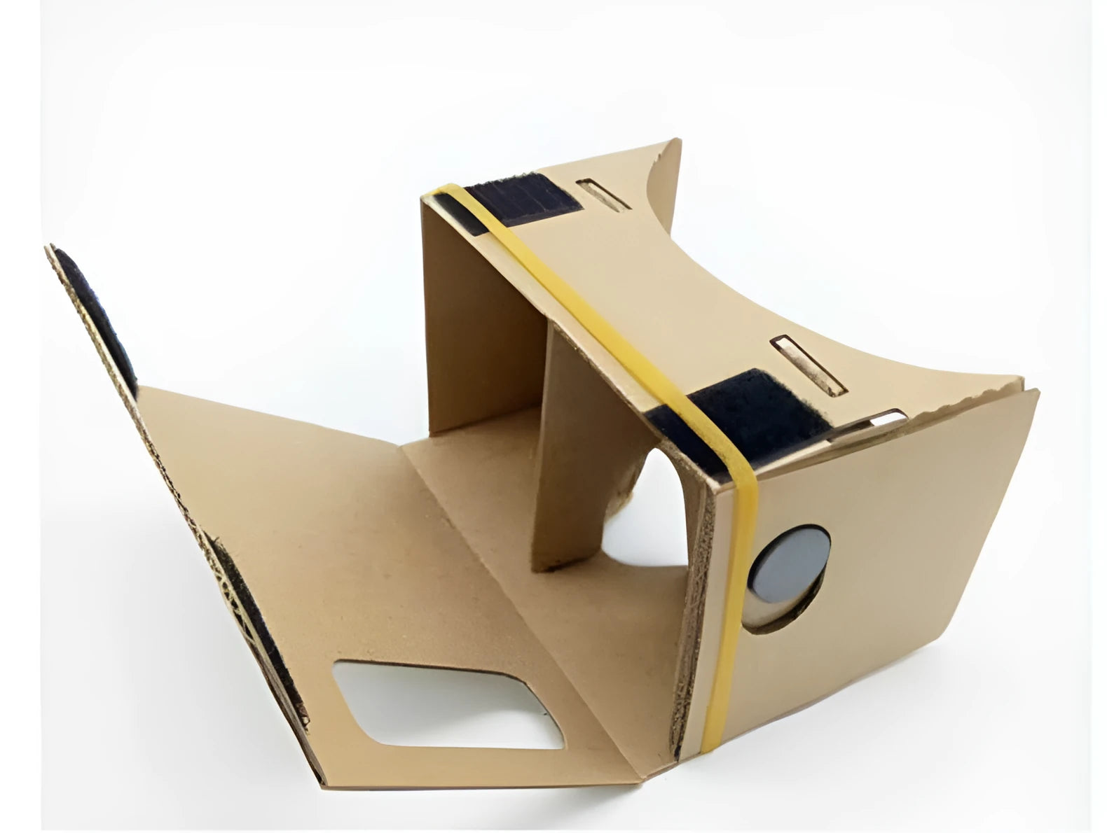 Pink and white cardboard VR glasses headset for smartphones with 3D lenses and adjustable strap