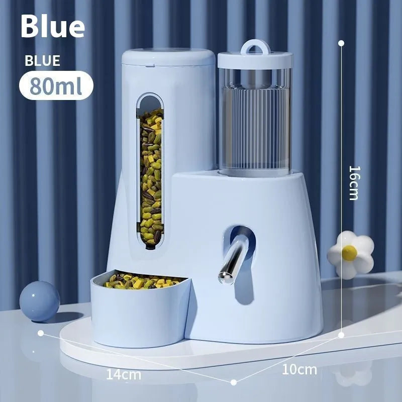 Hamster automatic drinking water feeder and food basin in blue colour option