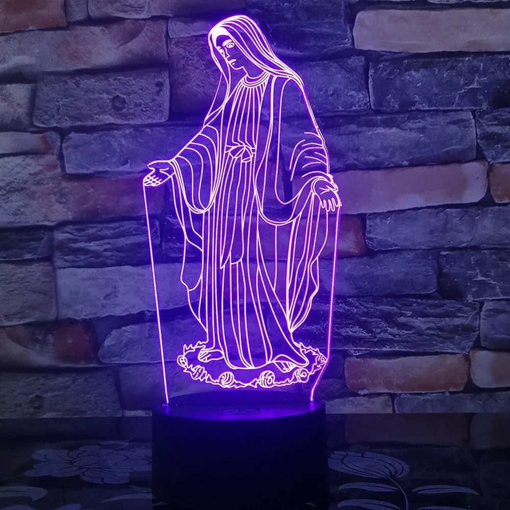 3D LED night light showing dual-ring pattern on acrylic plate with ABS base and control button.