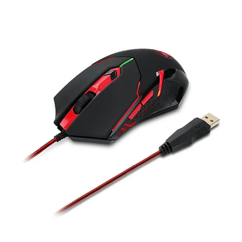 Black red wired USB optical gaming mouse with six keys and adjustable DPI settings