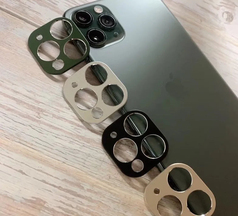 Metal camera lens protection ring for iPhone 11 and iPhone 11 Pro in various colours.