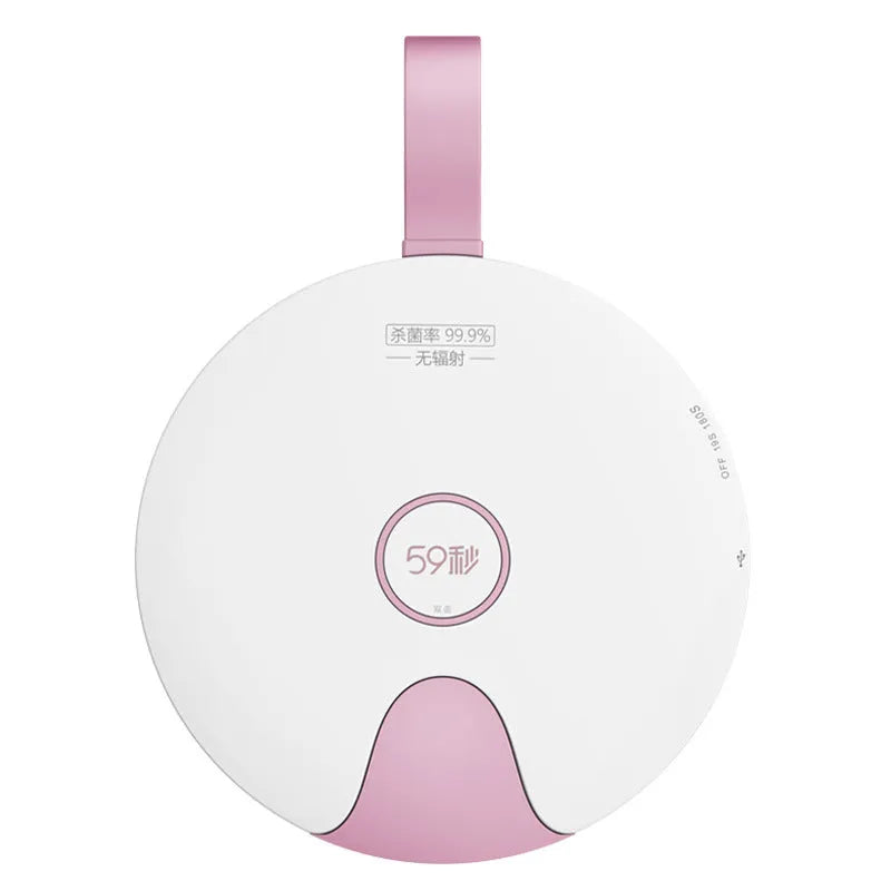 Portable UV baby bottle steriliser in blue colour showing compact design with USB charging port