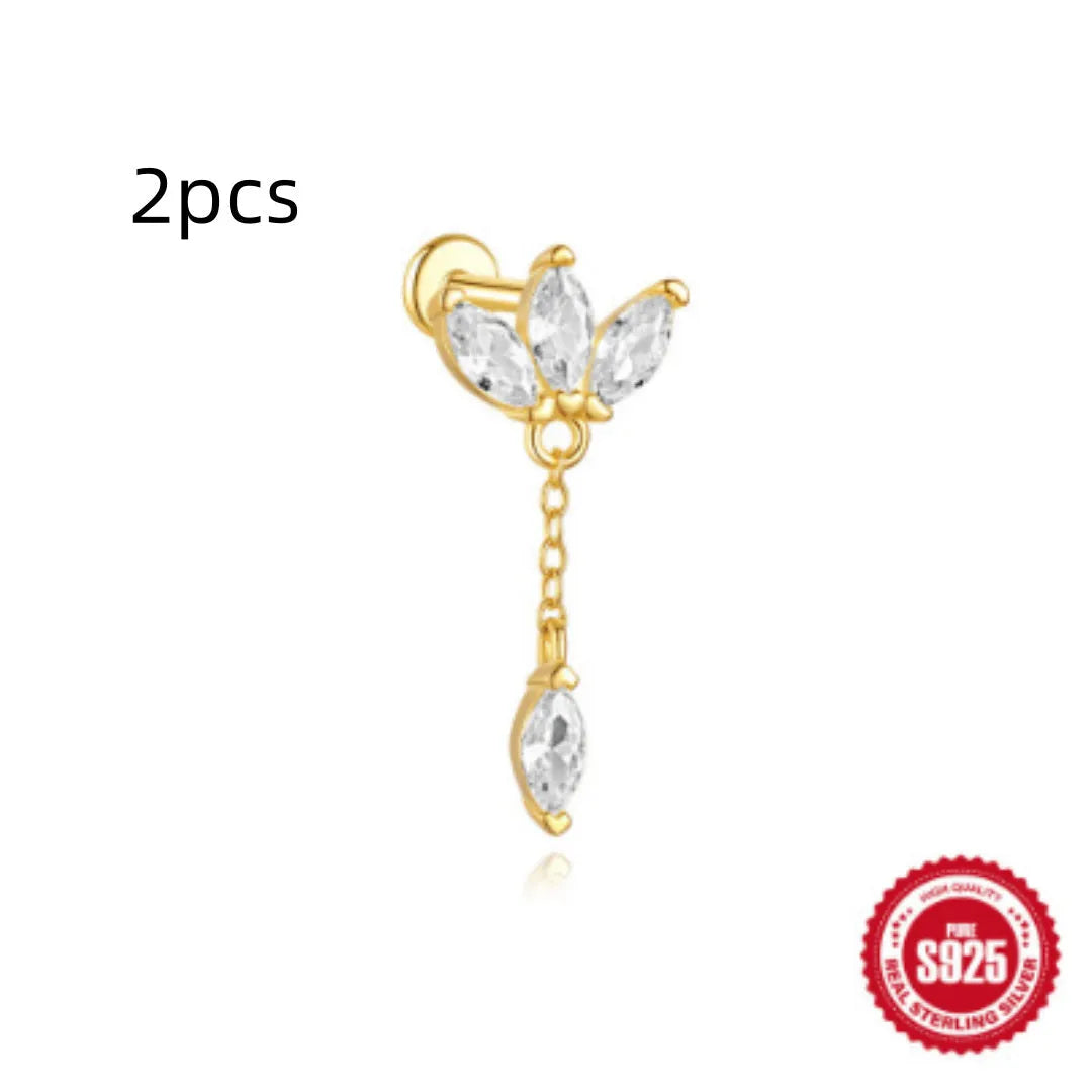 S925 sterling silver water drop earrings with flat spiral puncture detail in gold electroplated finish