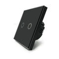 Type 86 touch switch with tempered glass panel in black, golden or white finishes