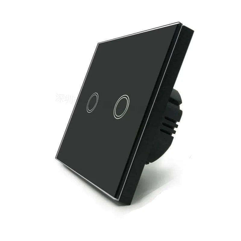 Type 86 touch switch with tempered glass panel in black, golden or white finishes